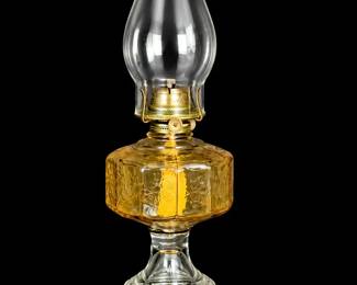 Antique Plume  Atwood Risdon Mfg Co Danbury CT Pressed Glass Oil Lamp