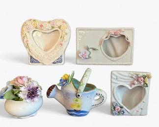 Ceramic Lot  Picture Frames  HandPainted Italian Watering Can, Floral Vase