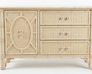 Vintage Henry Link Coastal Wicker Rattan Cabinet Dresser w Drawers