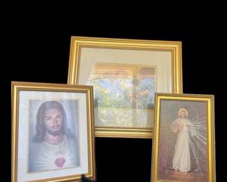 3 PC Framed Religious Art Prints  Gold Frames