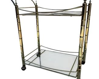 Vintage Hollywood Regency Brass Bar Cart Faux Bamboo, TwoTier