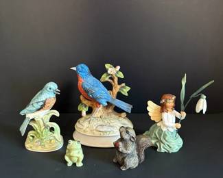 Whimsical Ceramic GardenTheme Figurine Lot  Birds, Fairy, Frog, More