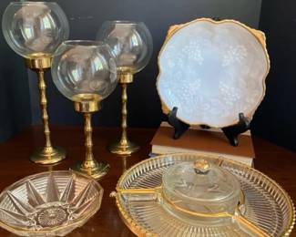 Gold and Glass Serving Ware Candlestick Holders