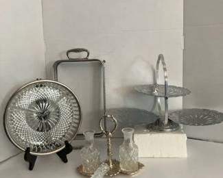 Entertainers Serving Ware Lot  Silver Tone and Glass Pieces