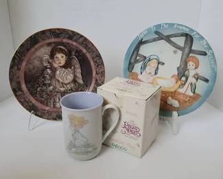 Religious Commemorative Plate Lot  Precious Moments Mug, the Bradford Exchange Angel, Christmas