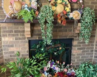 Faux Floral and Greenery Lot Wreaths Hats Potted Arrangements