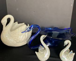 Vintage Glass and Ceramic Swan Figurines Decor