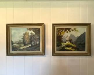 Vintage Framed Landscape Paintings on Canvas 2  J. Vernon  a. Lenote, France