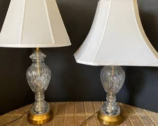 Pair of Cut Glass  Gold Lamps with Shades