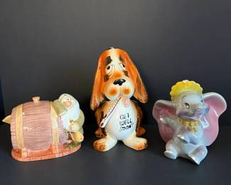 Vintage Ceramic Lot Disney Dumbo  Doc Dwarf Snow White Basset Hound