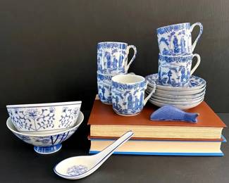 Antique Dai Nippon Tsuzuki Blue White Porcelain Tea Set More