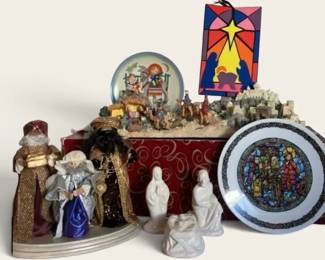 Vintage Christmas Nativity Lot  Wise Men, Ceramic Holy Family, Plate 8 Pcs