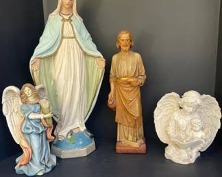 4 PC Vintage Religious Figurine Lot  Mary, St Joseph, Angels