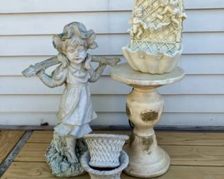 Outdoor Decor  Polyresin Cherub Fountain  Girl W Water Pots