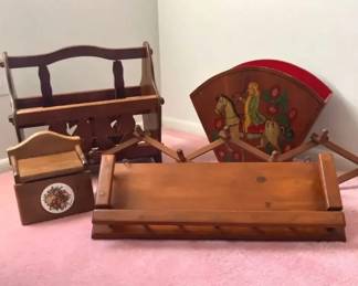 Vintage 1970s Wooden Lot Magazine Rack, Accordion Rack, Recipe Holder, Shelf More