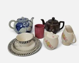 Mismatched Tea Set Lot Handcrafted Teapots, Steubenville China