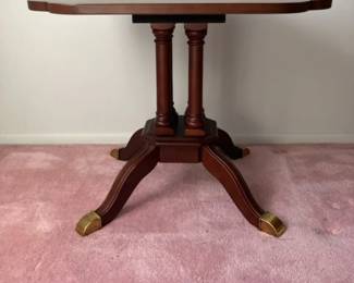 Vintage Wooden Pedestal Tea Table  Gold Capped Feet
