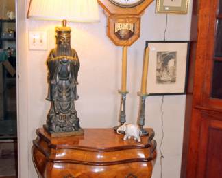Bombe Chest, Regulator Clock, Asian Figural Lamp