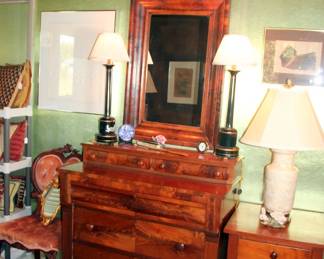 Antique Empire Period Mahogany Chest of Drawers with Mirror