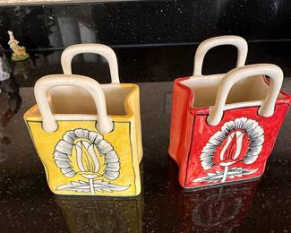 Hand-Painted Ceramic Shopping Bag Vases
