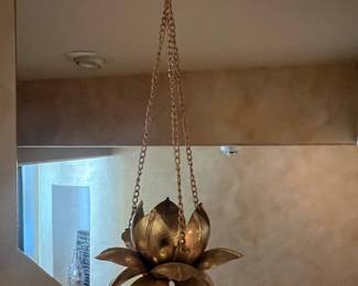 Vintage Feldman Lighting Co. Brass Lotus Flower Hanging Candle Holder