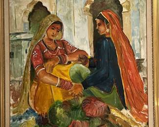 Original Oil Painting of Indian Women with Bangle Basket