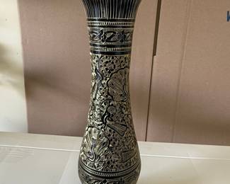 Indian Etched Brass Bud Vase