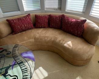 Custom Curved Suede-Finish Sofa