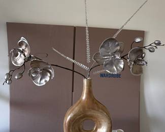 Decorative Metallic Orchid Floral Arrangement in Ceramic Vase