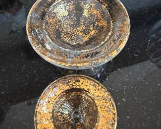 Mid-Century Modern Gold-Flecks Glass Pedestal Bowls