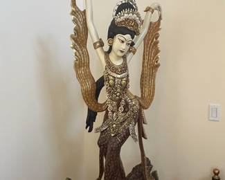 Balinese Hand-Carved Polychrome Wood Dancer Sculpture