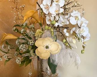 Decorative Floral Arrangement in Gilded Metal Vase
