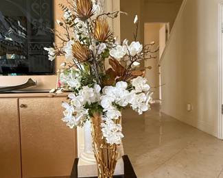Luxury Gold Branch Floor Vase with Faux Floral Arrangement