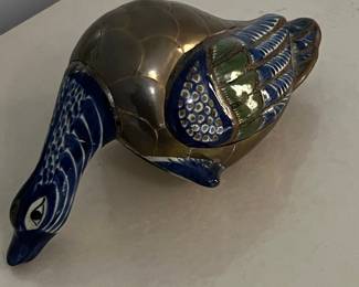 Vintage Tonala Mexican Pottery and Brass Duck Figurine