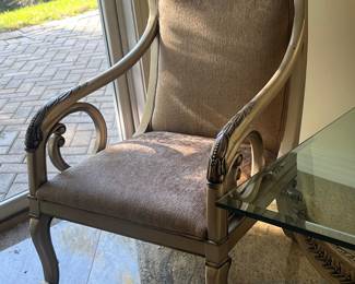 Neoclassical Style Accent Chairs and Glass Coffee Table Set