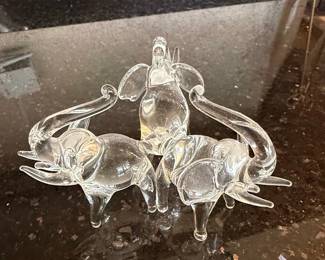 Mid-Century Clear Glass Elephant Figurine Trio