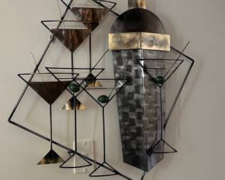 Curtis Jeré Style 'Martinis and Manhattans' Mixed Metal Wall Sculpture