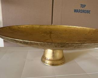 Vintage Gold Leaf Metal Pedestal Bowl