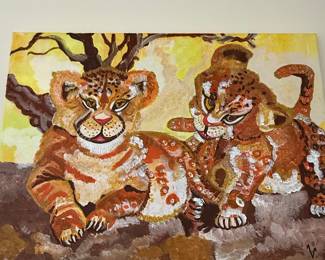 Original Oil Painting of Two Lion Cubs