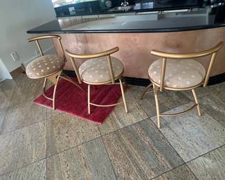 Mid-Century Modern Style Gold-Tone Swivel Bar Stools