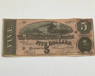 1864 $5 Confederate States of America Note