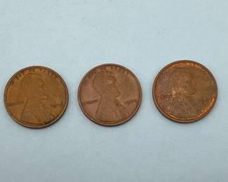 Three 1909 VDB Lincoln Cents