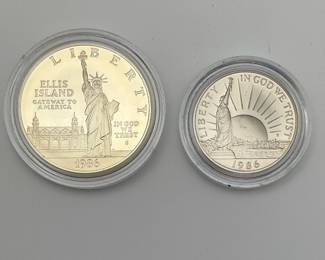 1986 US Statue of Liberty Commemorative Silver Dollar & Half Dollar