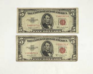Two 1953 B $5 Legal Tender Notes