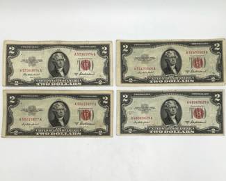 Four 1953 A $2 Legal Tender Notes