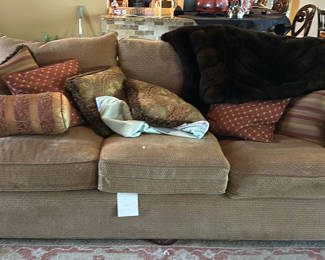 Lot 103: Brown Sofa and Upholstered Armchair