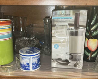 Lot 80: Assorted Vases, Glassware, and Modernhome Wine Accessory Set