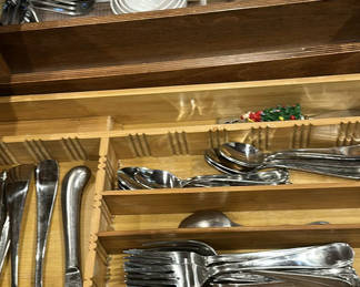 Lot 48: Assorted Kitchen Utensils, Flatware, Ceramic Bowl, and Cast Iron Skillet