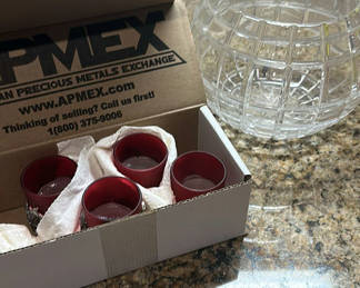 Lot 79: Glass Bowl and Red Glass Candle Holders