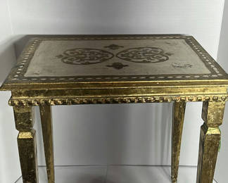 Lot 252: Decorative Gold-Tone Side Table and Bird Candle Holder